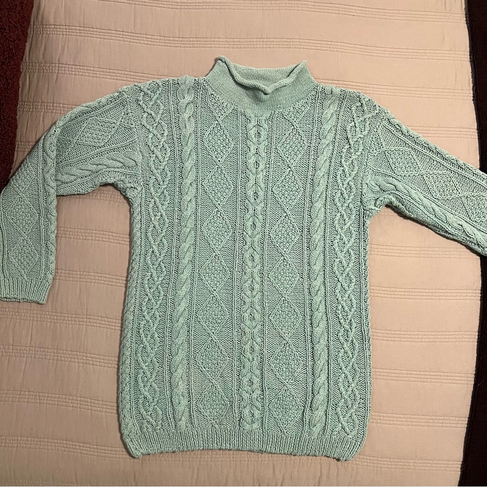 The Eagle’s Eye Mint Cable Knit Turtleneck Sweater